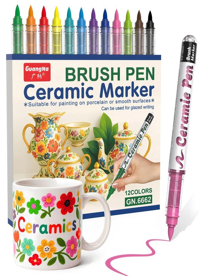 Guangna Acrylic Paint Markers 12 Color, Ceramics Pens Brush Tip 1.0-8.0mm, Water Based Ink, Waterproof and Fade Resistant, Suitable for Ceramics, Glass, Mugs, Christmas Art, Unglazed Ceramics - Image 1