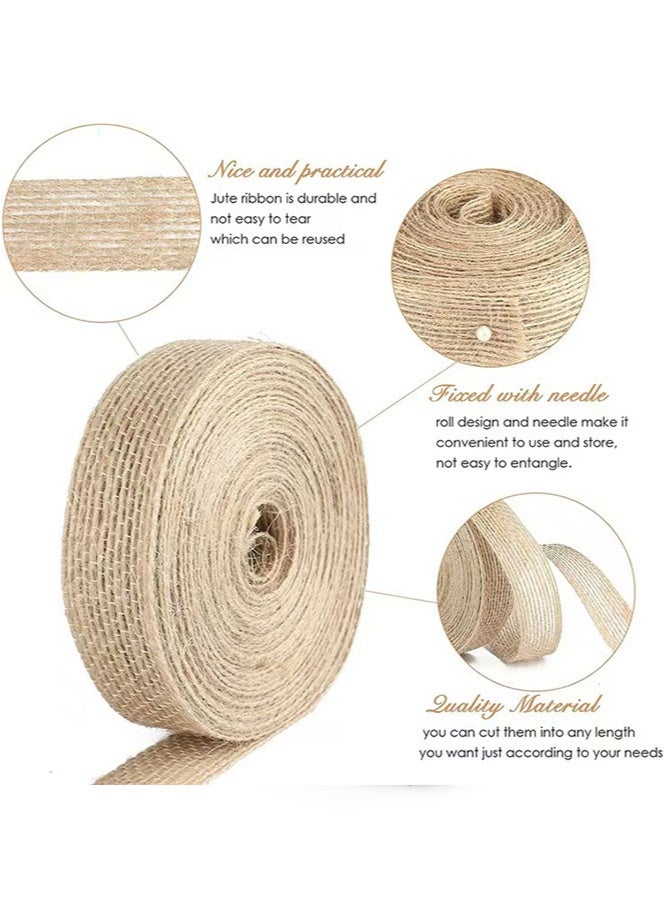 BAEKO 4 Rolls Of Natural Burlap Fabric With Burlap Ribbon For Gift Wrapping Wedding Event Party Home Bows Crafts Decoration, 11 Yards Long 0.787 Inch Wide Each Roll - Image 2
