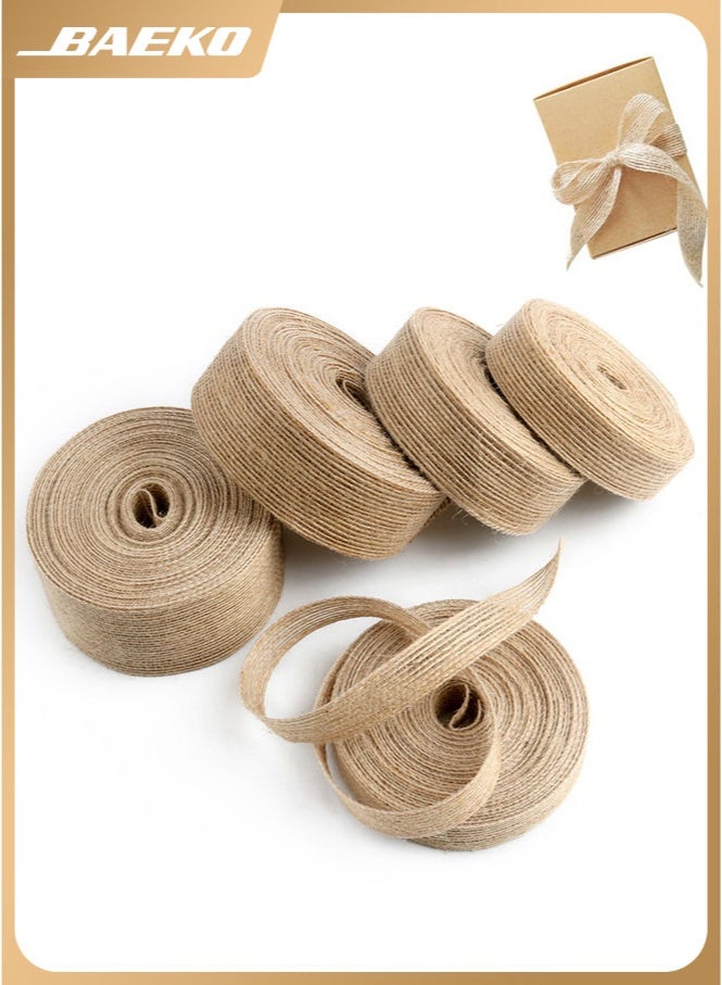 BAEKO 4 Rolls Of Natural Burlap Fabric With Burlap Ribbon For Gift Wrapping Wedding Event Party Home Bows Crafts Decoration, 11 Yards Long 0.787 Inch Wide Each Roll - Image 1