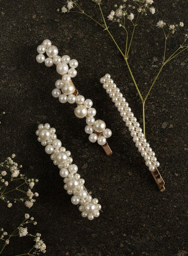 Rubela Pearl Metal Hair Clips Pins For Hair Styling/Pins Barrette Ties Hair for Women Girls, Elegant Handmade Fashion Hair Accessories Bobby Pin, Crow Clip Random Design for Party, Jewelry Pack of 4 - Image 2