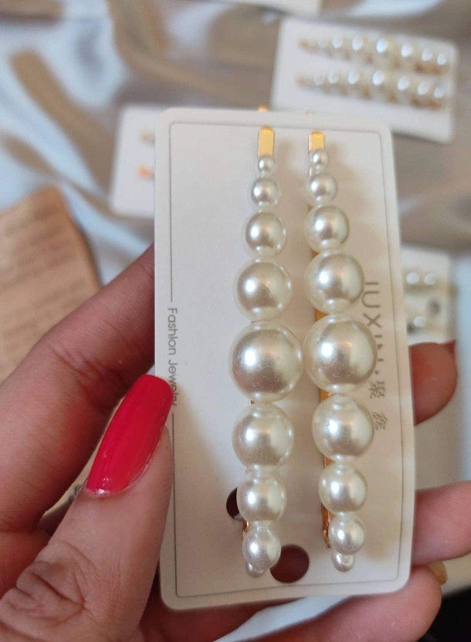 Rubela Pearl Metal Hair Clips Pins For Hair Styling/Pins Barrette Ties Hair for Women Girls, Elegant Handmade Fashion Hair Accessories Bobby Pin, Crow Clip Random Design for Party, Jewelry Pack of 4 - Image 5
