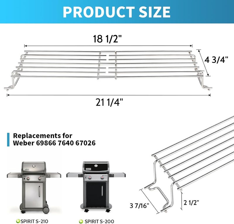 رف تسخين شواية من الفولاذ المقاوم للصدأ مطور 69866 لـ Weber Spirit 200 Series و Spirit II GS4 E-210 S-210 E-220 S-220 شوايات الغاز، رف شواية قابل للإزالة بديل لـ Weber 7640 67026 - Image 2