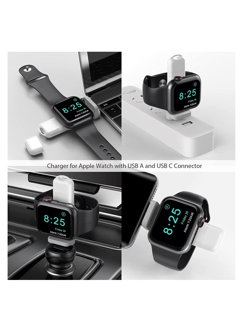 Portable Wireless Charger for Apple Watch, 2 in 1 Fast Charging Magnetic Travel Charger with USB-A & USB-C Compatibility for Series 8 7 SE 6 5 4 3 2 (White) - Image 4