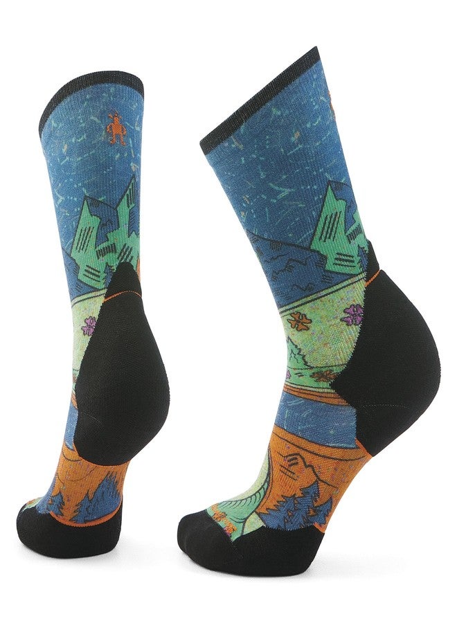 Smartwool Trail Run Targeted Cushion Mountain Print Crew Socks - Socks for Women - Targeted Cushion Twilight Blue LG (Women's Shoe 10-12.5) One Size - Image 1
