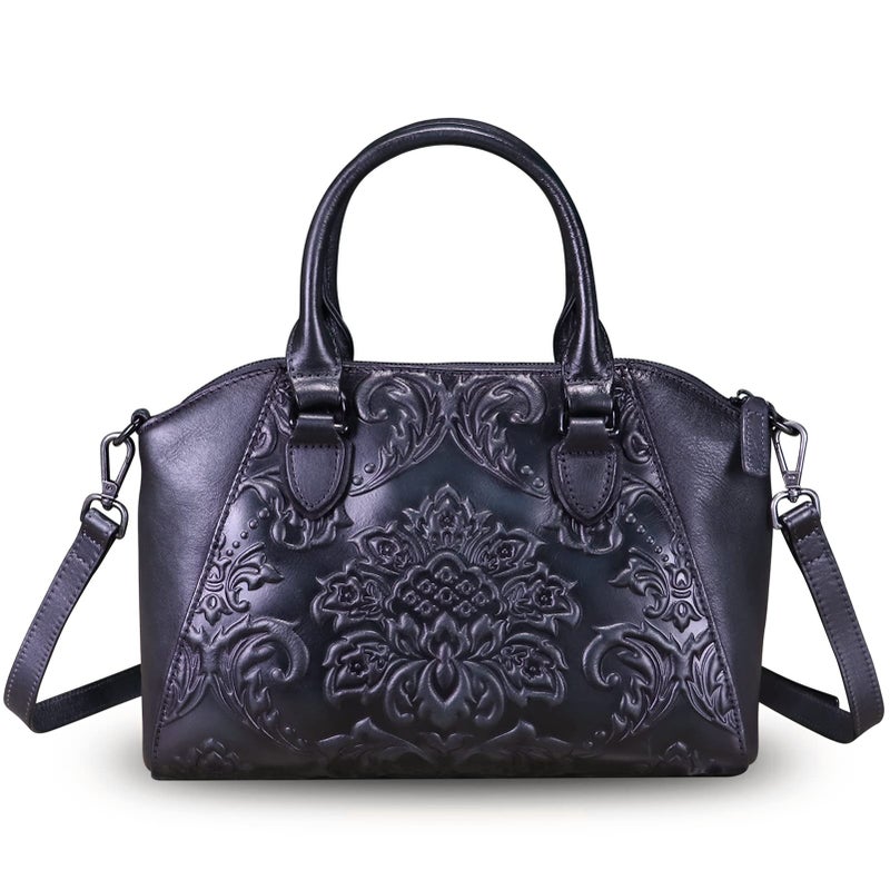 IVTG Genuine Leather Satchel for Women Top Handle Bags Handmade Purse Vintage Hobo Crossbody Handbags Tote Bag (Darkgrey) - Image 1