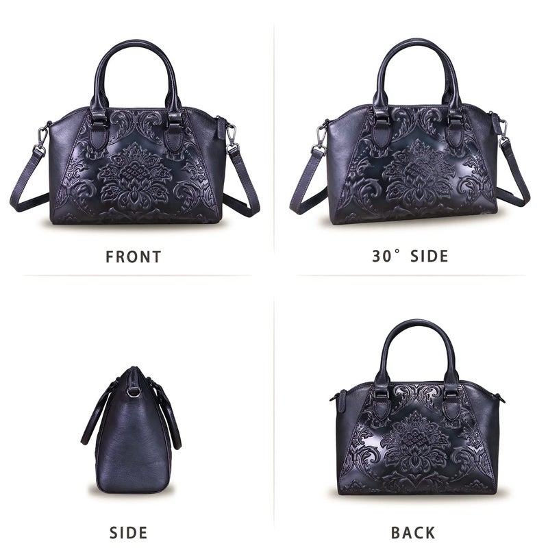 IVTG Genuine Leather Satchel for Women Top Handle Bags Handmade Purse Vintage Hobo Crossbody Handbags Tote Bag (Darkgrey) - Image 5