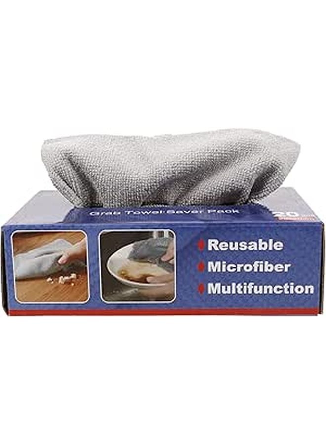 Grey Microfiber Cleaning Cloths 20pcs Box Reusable Kitchen Towels For Car - Image 1