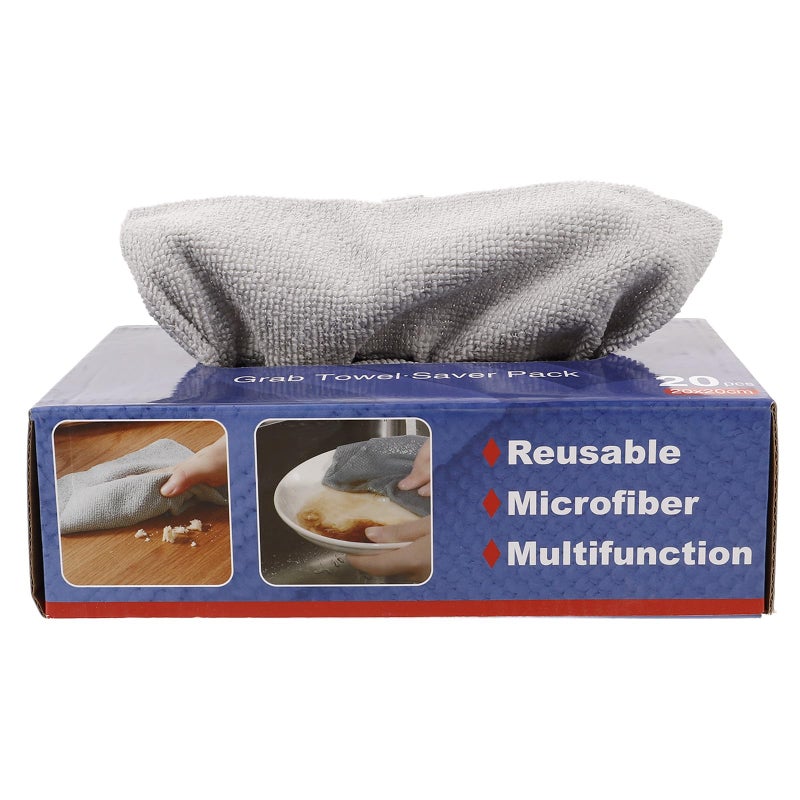 Grey Microfiber Cleaning Cloths 20pcs Box Reusable Kitchen Towels For Car - Image 2