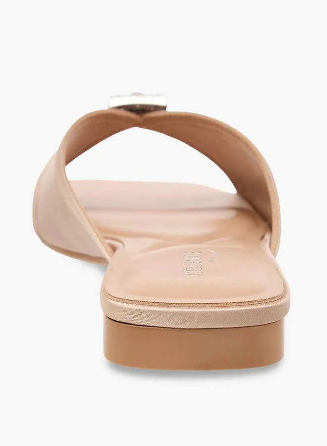 Celeste BEIGE Women Embellished Satin Slip-On Sandals for Women | Best Price UAE