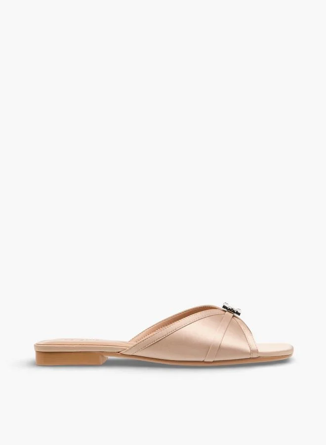 Celeste BEIGE Women Embellished Satin Slip-On Sandals for Women | Best Price UAE
