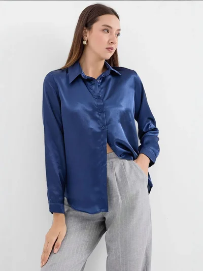 BIG DART BDART Satin Long Sleeve Button Up Shirt
