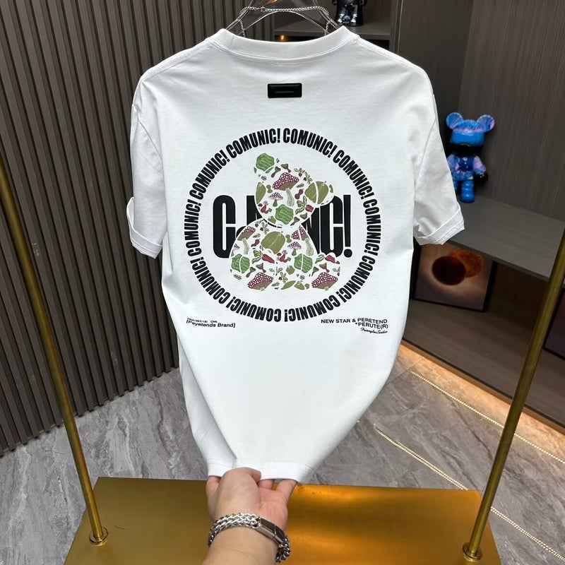 Men'S Round Neck Bear Short-Sleeved Fashionable Printed T-Shirt For Yumi Handsome All-Match Comfortable Youth Half-Sleeved - Image 2