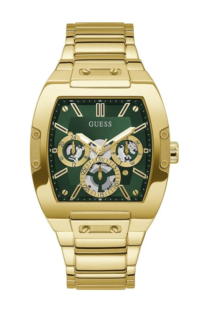 Guess US Men's Gold-Tone and Green Multifunction Watch - Image 1