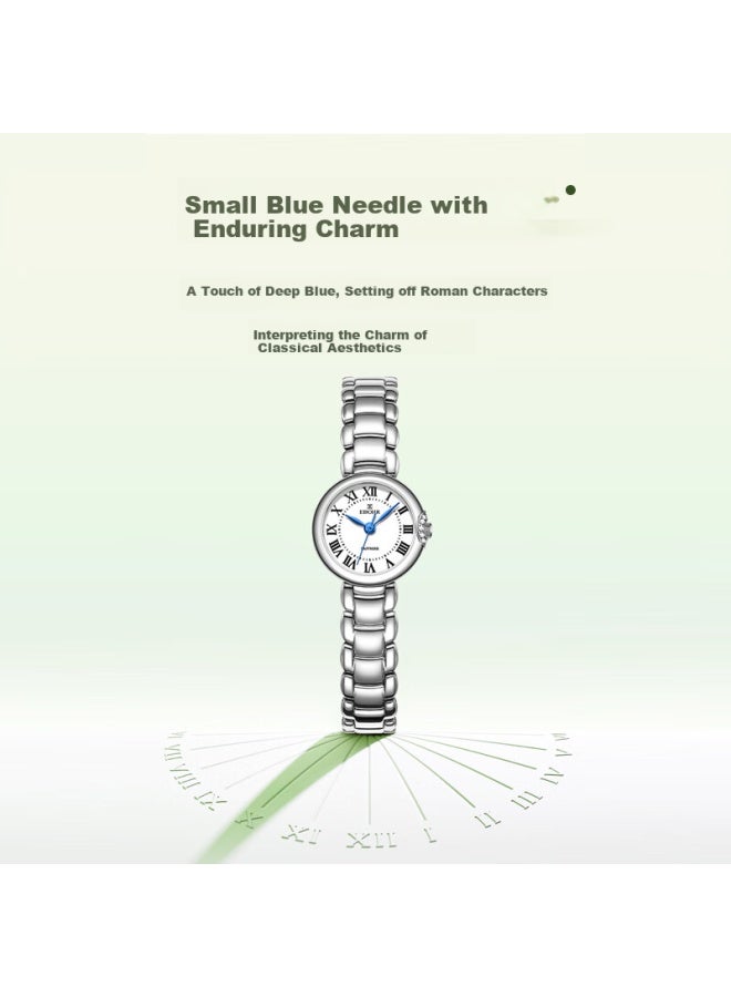 Ebohr Kana Series Mini Round Watch Steel Blue Needle Quartz Watch 51801426 For Girlfriend - Image 3
