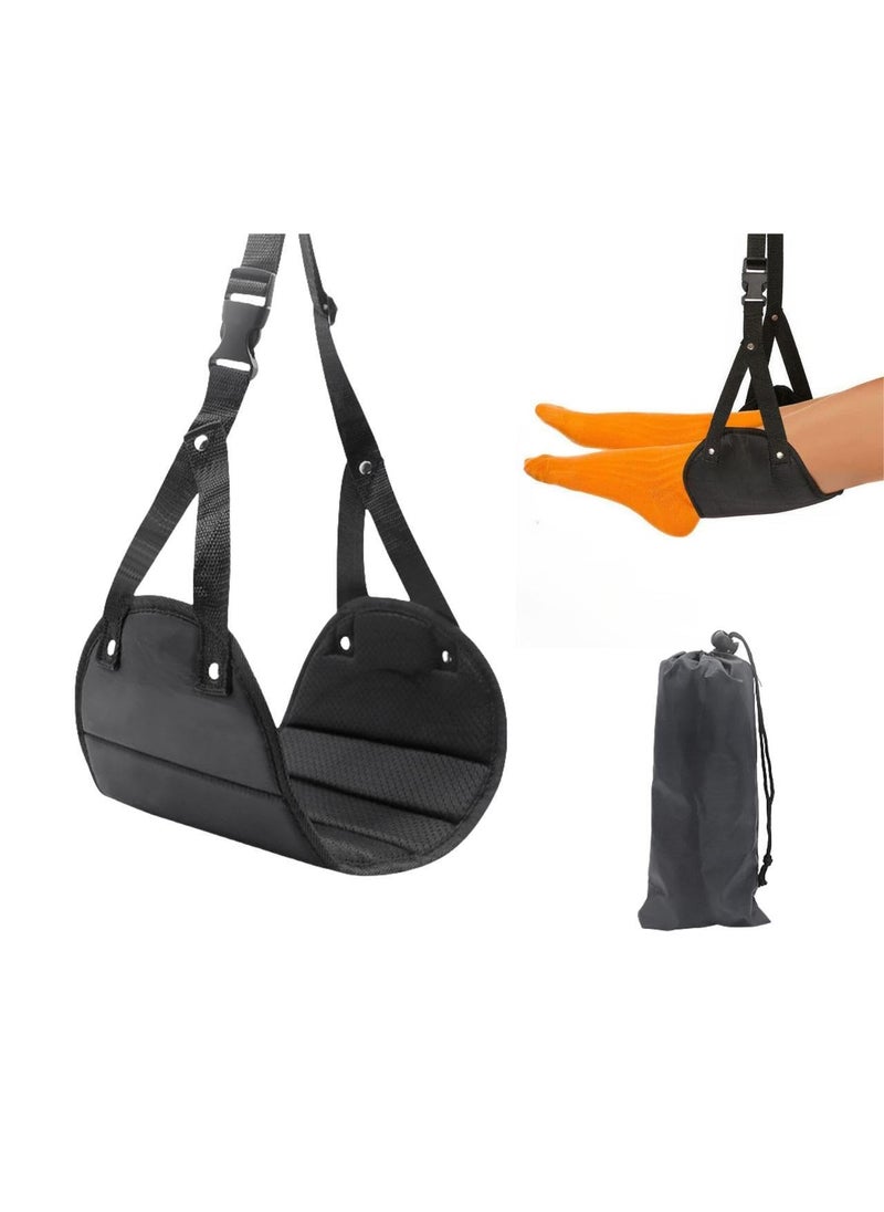 MTRoyaldia MTROYALDIA Airplane Foot Rest Adjustable Sling Foot Hammock for Flight Folding Foot Rest Travel Accessories with Storage Bag Portable Plane Travel Footrest for Airplanes Office Under Desk  - Image 1