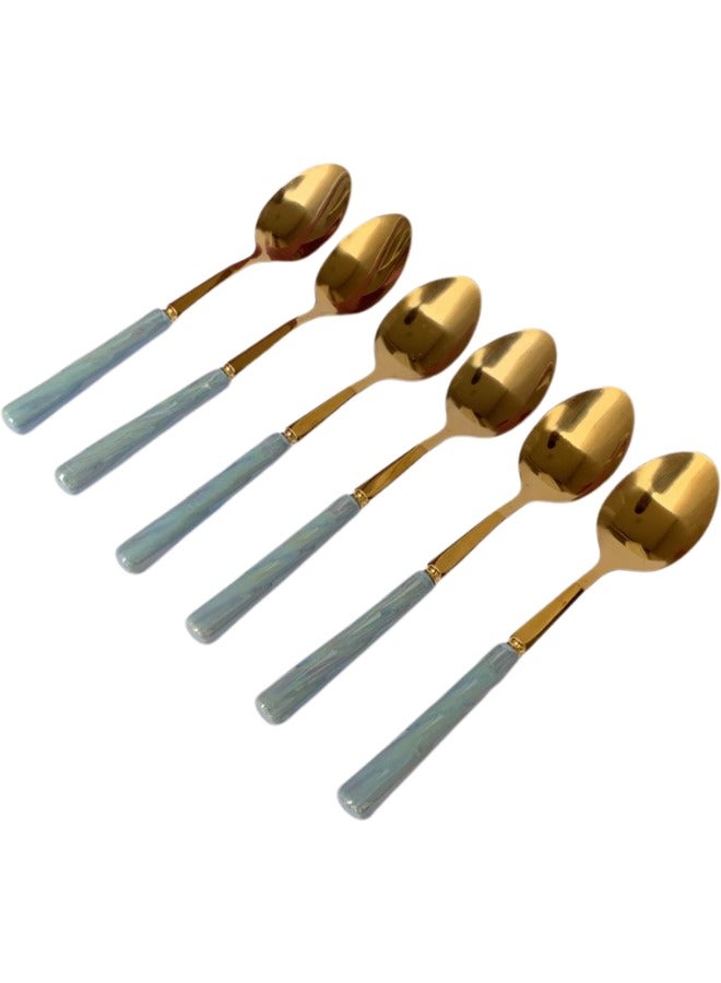 Stainless Steel Dinner Spoon Set - 6 Pieces (Blue) - Image 2