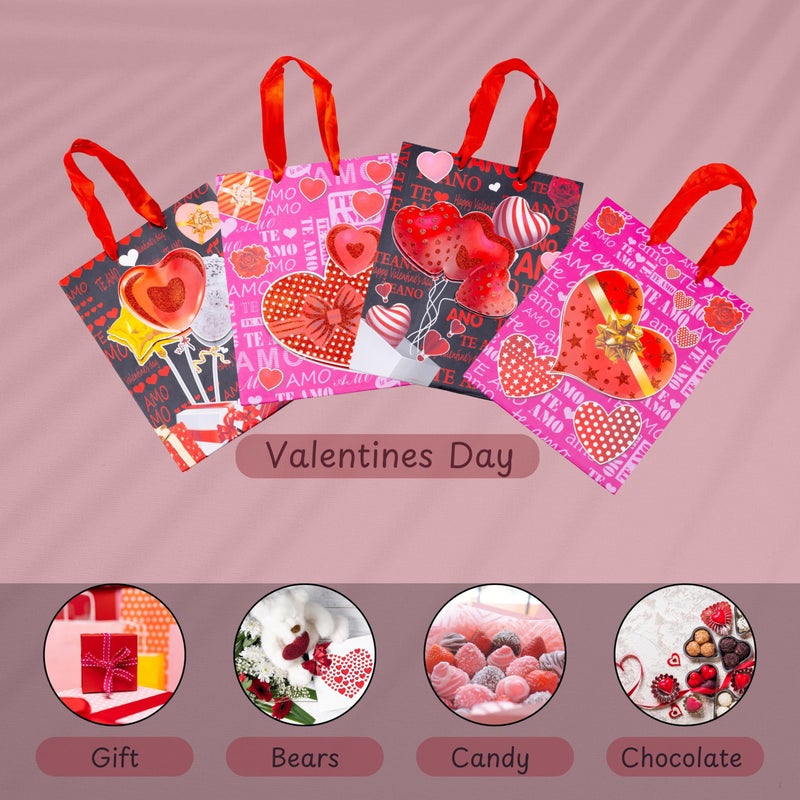 CARTEEO حقائب هدايا فاخرة من CARTEEO بمناسبة عيد الحب بتصاميم زهور ثلاثية الأبعاد - تغليف هدايا صديق للبيئة وقابل لإعادة الاستخدام لحفلات الزفاف، أعياد الميلاد، الذكرى السنوية (مجموعة من 4) - ورق سميك فاخر ومقابض أنيقة - Image 4