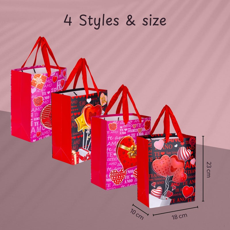 CARTEEO حقائب هدايا فاخرة من CARTEEO بمناسبة عيد الحب بتصاميم زهور ثلاثية الأبعاد - تغليف هدايا صديق للبيئة وقابل لإعادة الاستخدام لحفلات الزفاف، أعياد الميلاد، الذكرى السنوية (مجموعة من 4) - ورق سميك فاخر ومقابض أنيقة - Image 5