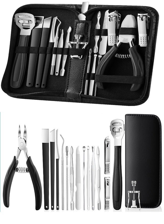 ZCM-HAPPY 17 Piece Upgraded Collection For Nail Care and Manicure and Pedicure Tool Kit With Leather Case - Image 1