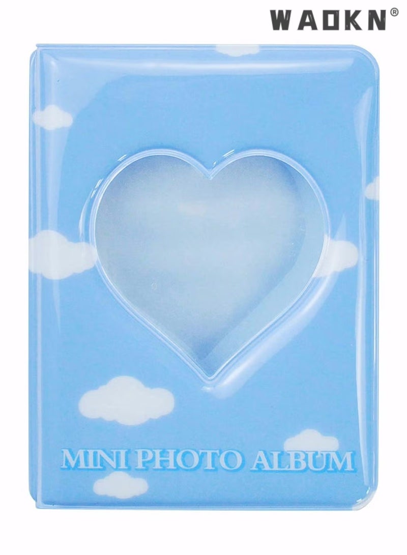 WAOKN 3 Inch Kpop Photocard Binder Holder Book, Mini Photo Album Kpop Photocard Binder, Love Heart Hollow Photo Card Holder Kpop Album 40 Pockets for Photo Collection (Blue)  - Image 1