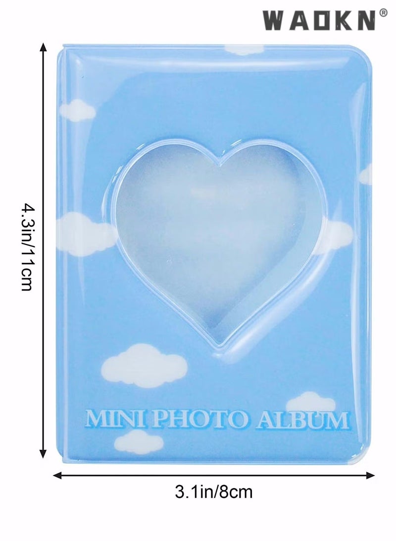 WAOKN 3 Inch Kpop Photocard Binder Holder Book, Mini Photo Album Kpop Photocard Binder, Love Heart Hollow Photo Card Holder Kpop Album 40 Pockets for Photo Collection (Blue)  - Image 4