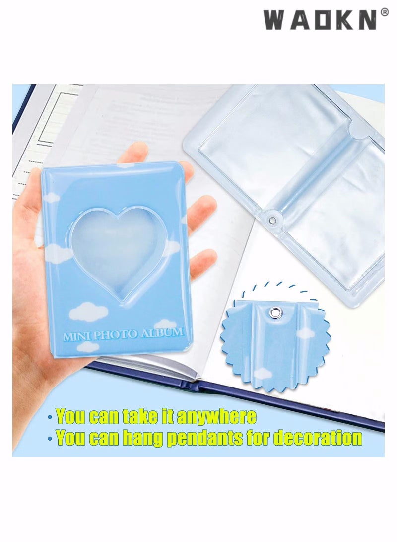 WAOKN 3 Inch Kpop Photocard Binder Holder Book, Mini Photo Album Kpop Photocard Binder, Love Heart Hollow Photo Card Holder Kpop Album 40 Pockets for Photo Collection (Blue)  - Image 5