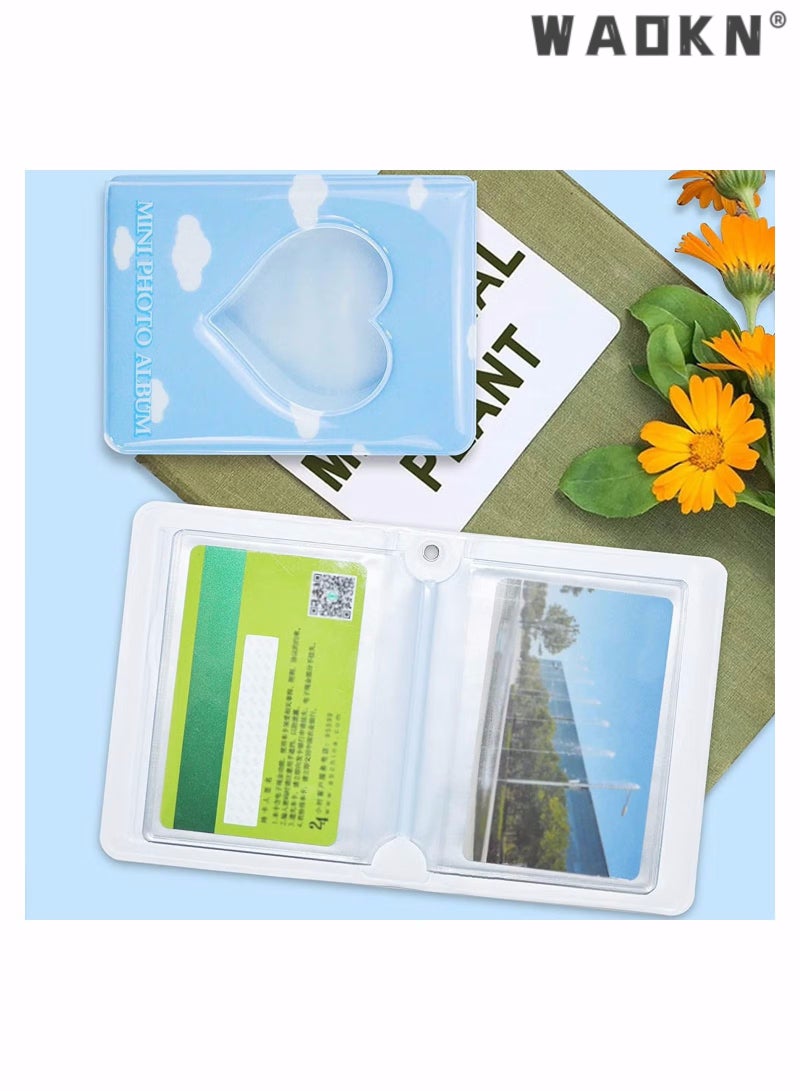 WAOKN 3 Inch Kpop Photocard Binder Holder Book, Mini Photo Album Kpop Photocard Binder, Love Heart Hollow Photo Card Holder Kpop Album 40 Pockets for Photo Collection (Blue)  - Image 3