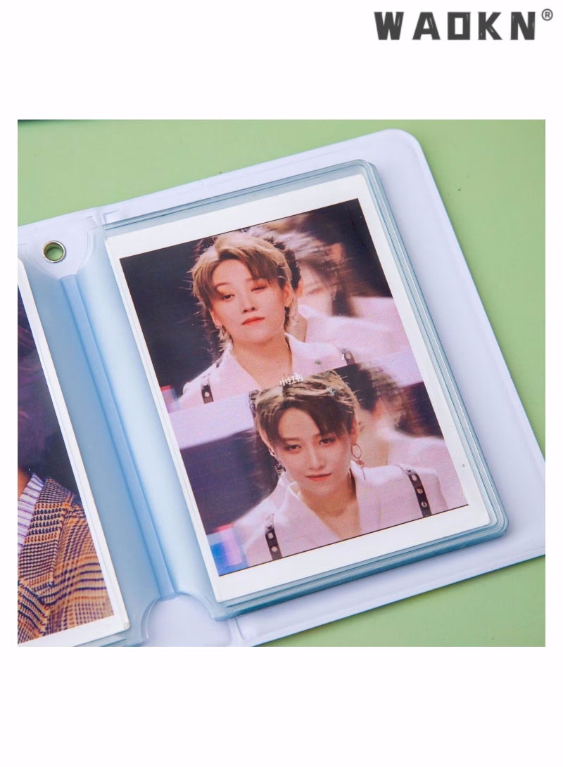 WAOKN 3 Inch Kpop Photocard Binder Holder Book, Mini Photo Album Kpop Photocard Binder, Love Heart Hollow Photo Card Holder Kpop Album 40 Pockets for Photo Collection (Blue)  - Image 2