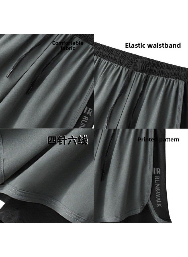 Loquat Swimsuit Men's Loose Anti-embarrassment Two-piece Set Swimming Summer Quick-drying Beach Pants Ice Silk Hot Spring Swimming Trunks Equipment-Color:White +101 Black- - Image 5