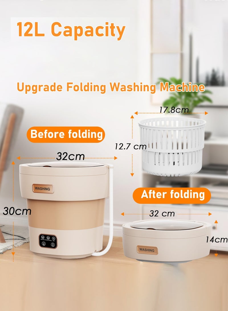 Bolivia's 12L Portable Washer with Spin Dryer - Mini Washing Machine for Apartments, 3 Wash Modes, Foldable Small Lavadora for Dorms, Travel & RV（khaki） - Image 2