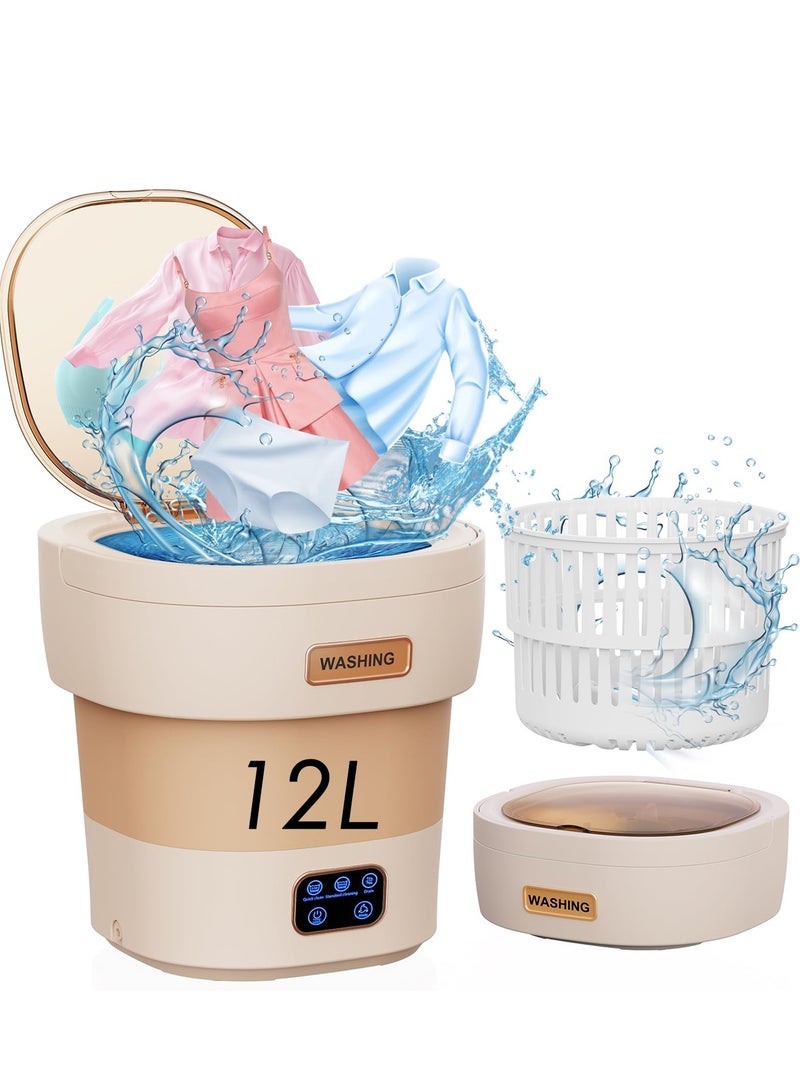 Bolivia's 12L Portable Washer with Spin Dryer - Mini Washing Machine for Apartments, 3 Wash Modes, Foldable Small Lavadora for Dorms, Travel & RV（khaki） - Image 1