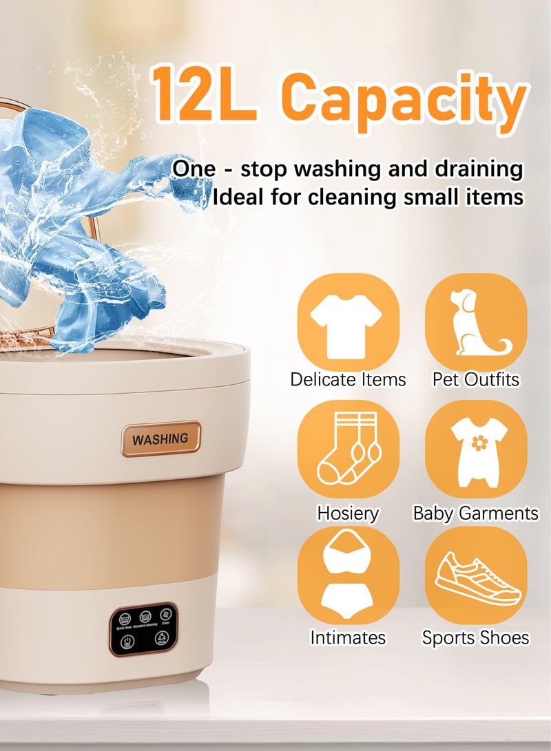 Bolivia's 12L Portable Washer with Spin Dryer - Mini Washing Machine for Apartments, 3 Wash Modes, Foldable Small Lavadora for Dorms, Travel & RV（khaki） - Image 3