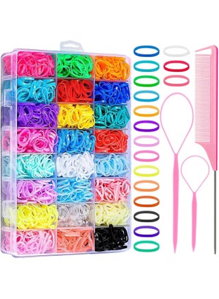 Baby Hair Ties, 24 Color Elastic Rubber Bands for Girls with Styling Tool, Gentle Hair Accessories for Toddlers  Kids