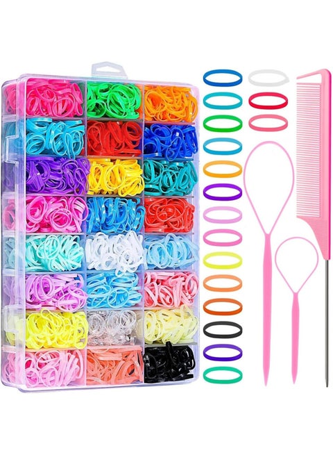 Baby Hair Ties, 24 Color Elastic Rubber Bands for Girls with Styling Tool, Gentle Hair Accessories for Toddlers  Kids