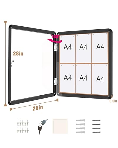 Mifuro 28"x26" Enclosed Bulletin Board, Lockable Weather-Resistant Aluminum Cork Noticeboard for School & Office, Black Frame w/Cork - Image 5