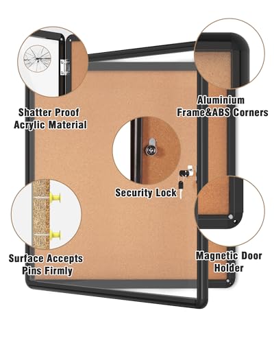 Mifuro 28"x26" Enclosed Bulletin Board, Lockable Weather-Resistant Aluminum Cork Noticeboard for School & Office, Black Frame w/Cork - Image 3