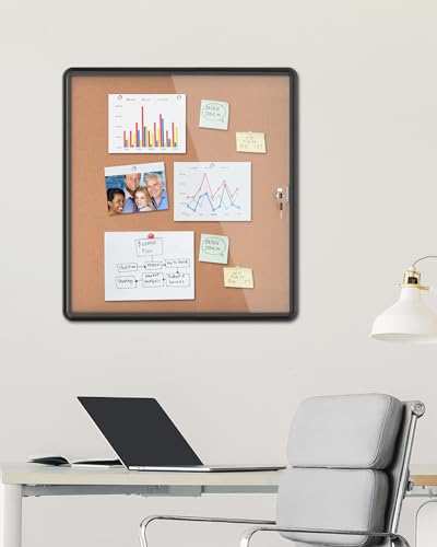 Mifuro 28"x26" Enclosed Bulletin Board, Lockable Weather-Resistant Aluminum Cork Noticeboard for School & Office, Black Frame w/Cork - Image 2