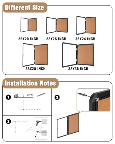 Mifuro 28"x26" Enclosed Bulletin Board, Lockable Weather-Resistant Aluminum Cork Noticeboard for School & Office, Black Frame w/Cork - Image 4