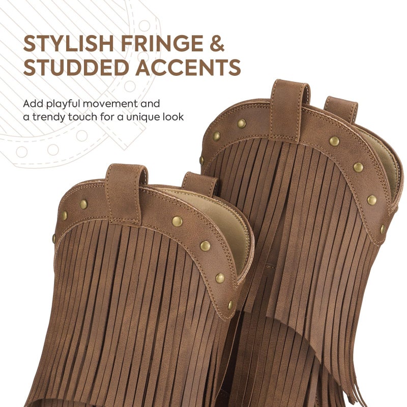 Rollda Girls Cowboy Boots with Tassel, Fringe Cowgirl Boots, Snip Toe, TPR Outsole, Kids Western Boots Stylish & Comfortable for All-Seasons, Toddler/Little Kid/Big Kid Brown Size 5 - Image 4