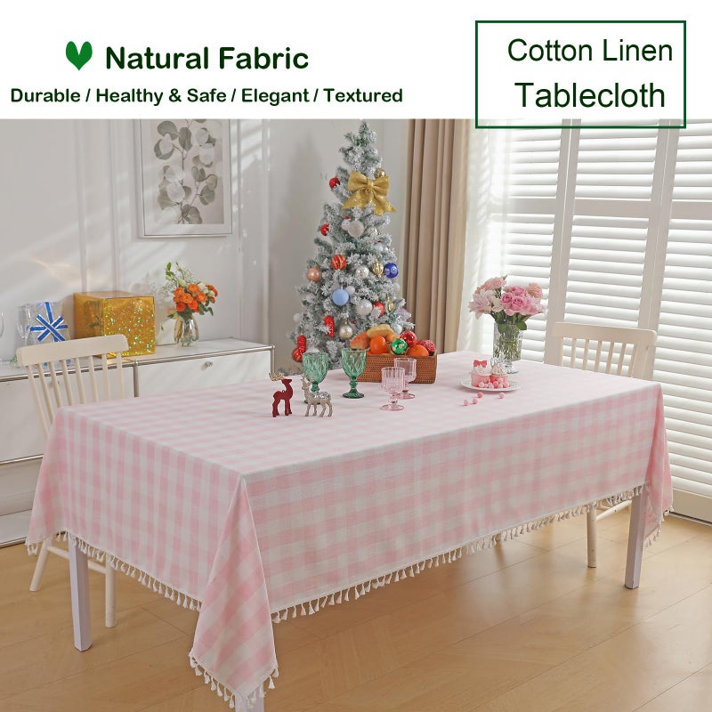 Midsummer Breeze Rectangle Table Cloth for Spring Summer Valentine's Day Easter Christmas Tablecloth-Farmhouse Cheghered Cotton Cotton Cotton (55 "" × 84 "Pink) - Image 4
