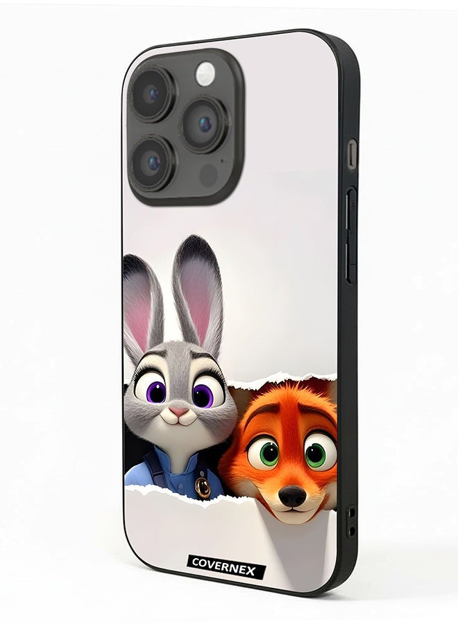 Covernex Apple iPhone 14 Pro Protective Case Cover Printed Featuring Zootopia Dynamic Duo - Image 1