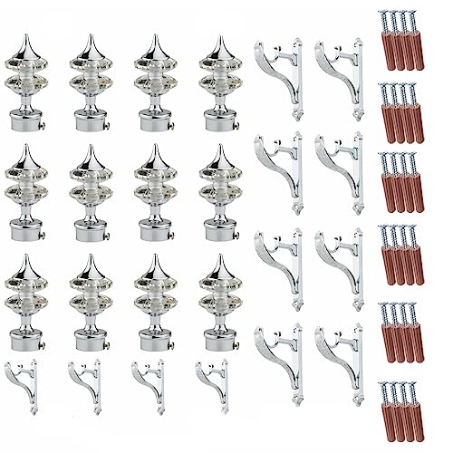 GLOXY ENTERPRISE Aluminium Double Diamond Curtain Brackets Parda Holders with Support Fittings 1 Inch Rod Pocket Finials Designer Door and Window (Silver 6 Pair) - Image 1