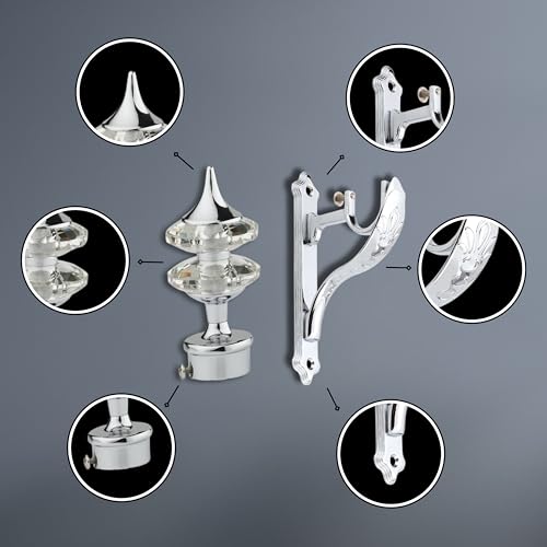 GLOXY ENTERPRISE Aluminium Double Diamond Curtain Brackets Parda Holders with Support Fittings 1 Inch Rod Pocket Finials Designer Door and Window (Silver 6 Pair) - Image 5