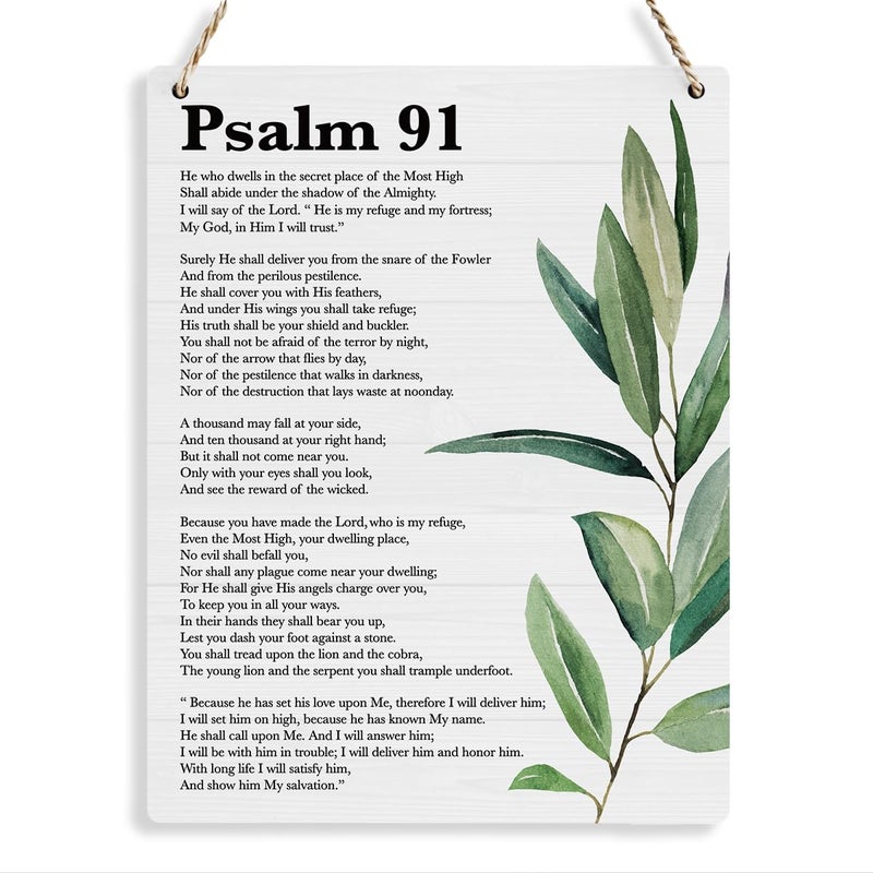 BELLOWDEER Inspirational Scripture Wall Art Bible Verses Psalm 91 Wall Decor Christian Wall Art Decor Prayer Room Decor Religious Gifts Wooden Sign for Home Office Nursery Bathroom Decoration 8x10 Inches - Image 2