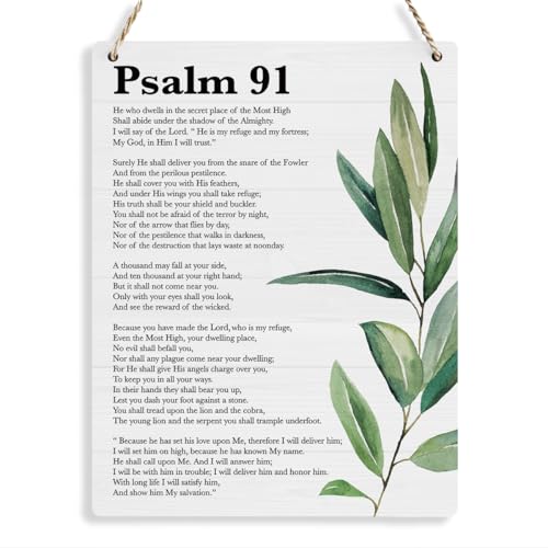 BELLOWDEER Inspirational Scripture Wall Art Bible Verses Psalm 91 Wall Decor Christian Wall Art Decor Prayer Room Decor Religious Gifts Wooden Sign for Home Office Nursery Bathroom Decoration 8x10 Inches - Image 1