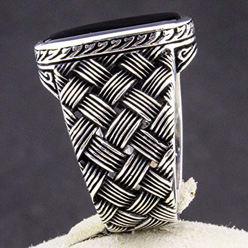 Babylon Silver Solid 925 Sterling Silver Onyx Braided Luxury Ring for men (13) - Image 3