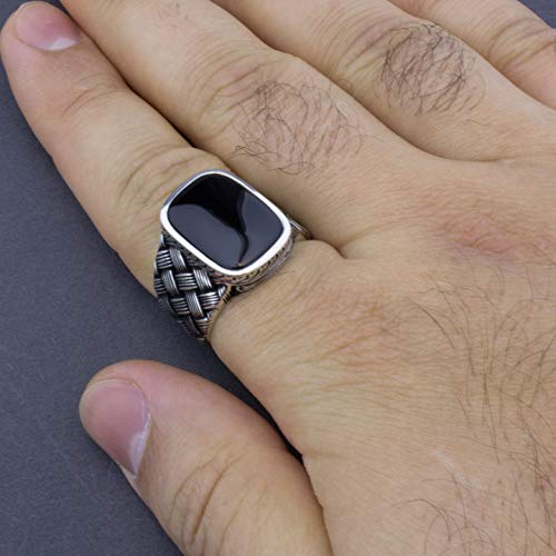 Babylon Silver Solid 925 Sterling Silver Onyx Braided Luxury Ring for men (13) - Image 4