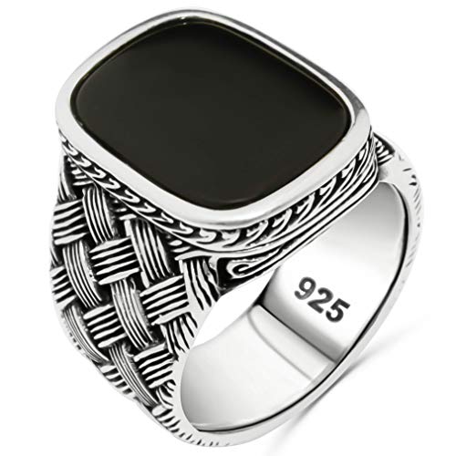 Babylon Silver Solid 925 Sterling Silver Onyx Braided Luxury Ring for men (13) - Image 1