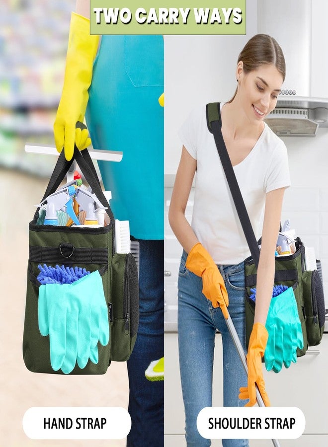 Timoxi Wearable Cleaning Caddy Bag, Cleaning Organizer with Handles, Cleaning Supply Tote with Adjustable Shoulder Strap for Cleaners & Housekeeper (Green, 13.4'' x 7.3'' x 9.3'') - Image 2