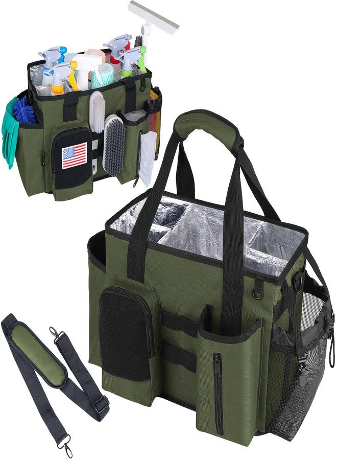 Timoxi Wearable Cleaning Caddy Bag, Cleaning Organizer with Handles, Cleaning Supply Tote with Adjustable Shoulder Strap for Cleaners & Housekeeper (Green, 13.4'' x 7.3'' x 9.3'') - Image 1